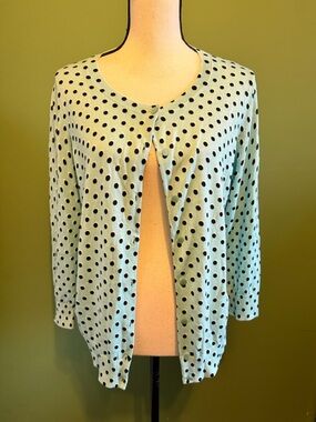 Talbots Mint Green Polka Dot Button-Front Preppy Cardigan Size Large